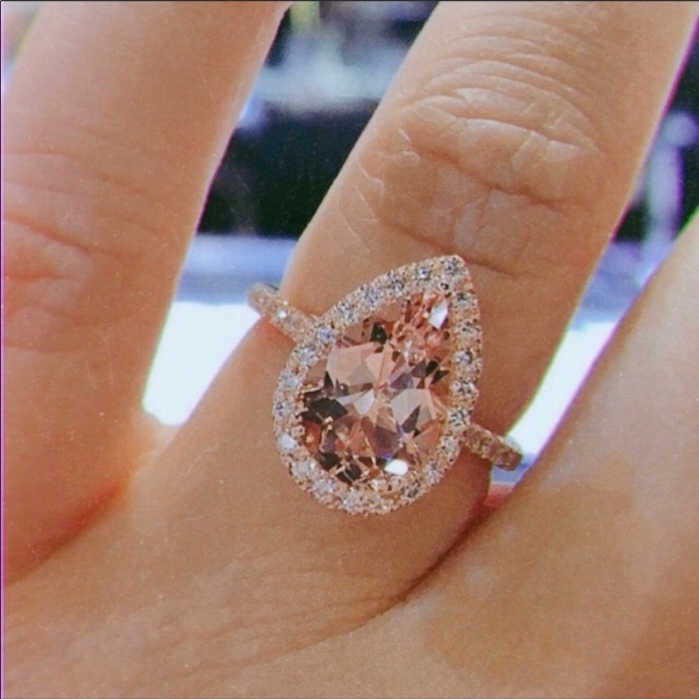 NEW💎6 Carat 18K Rose Gold Morganite Halo Ring - Picture 1 of 7